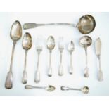 An extensive 19th century silver cutlery suite, in the Fiddle & Thread pattern with tree emblem to