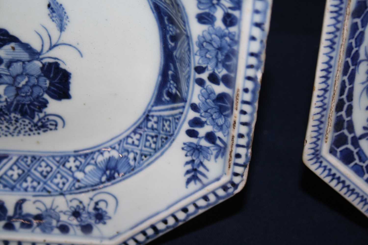 A collection of 18th century Chinese blue and white porcelain, to include a near pair of octagonal - Image 12 of 16