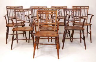 A near-set of eight early 19th century Mendlesham chairs, each having elm dished seats, further
