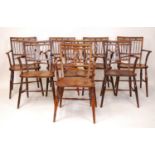 A near-set of eight early 19th century Mendlesham chairs, each having elm dished seats, further