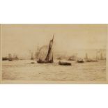 William Lionel Wyllie (1851-1931) - Blackwall Reach on the Thames, drypoint etching, signed in