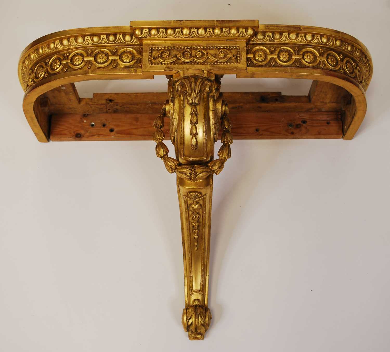 A late 19th century French giltwood console table, the recently manufactured floral decorated - Image 3 of 5