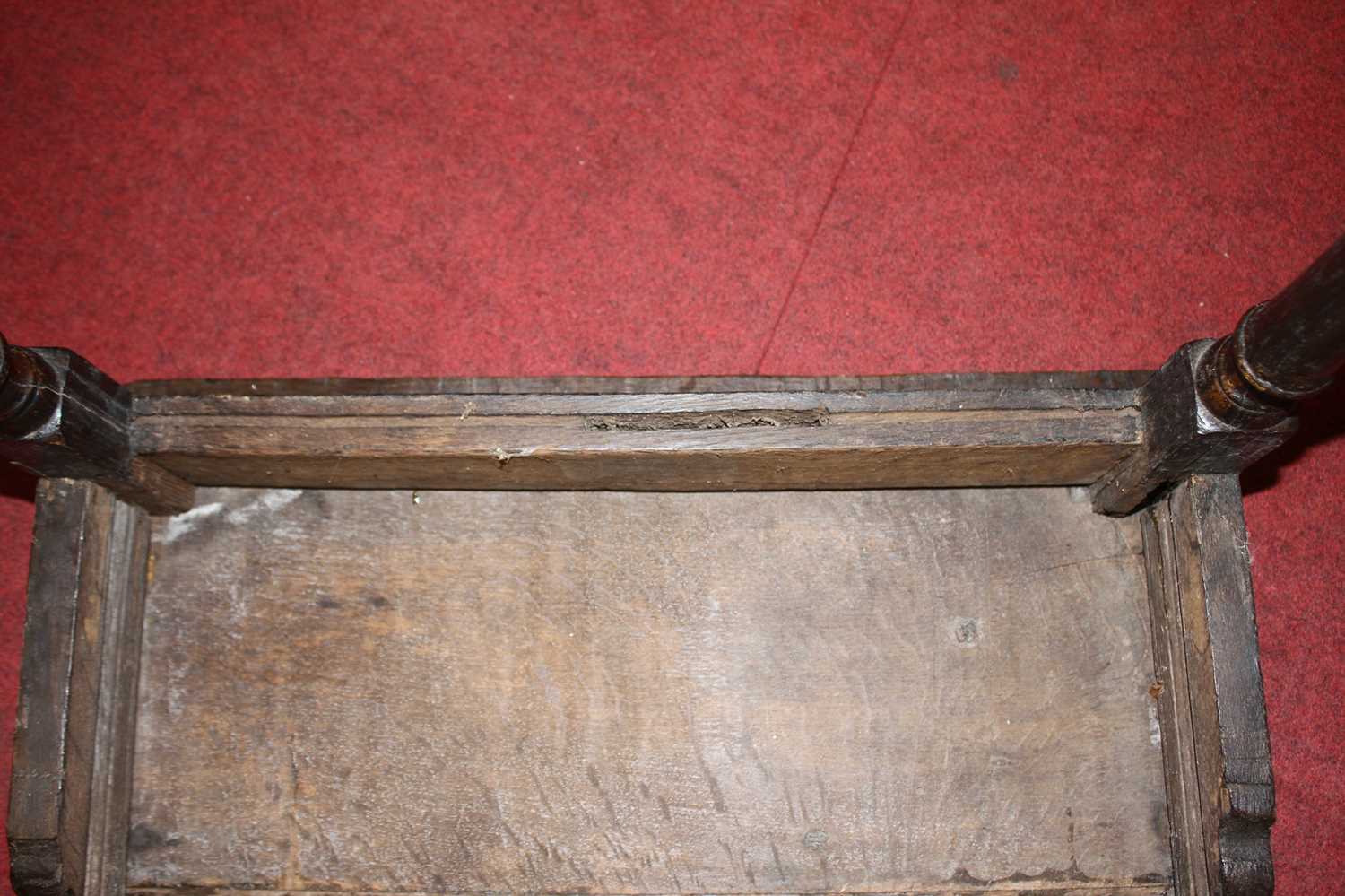 An 18th century provincial joined oak side table, having a two-plank top, raised on turned and - Bild 12 aus 12