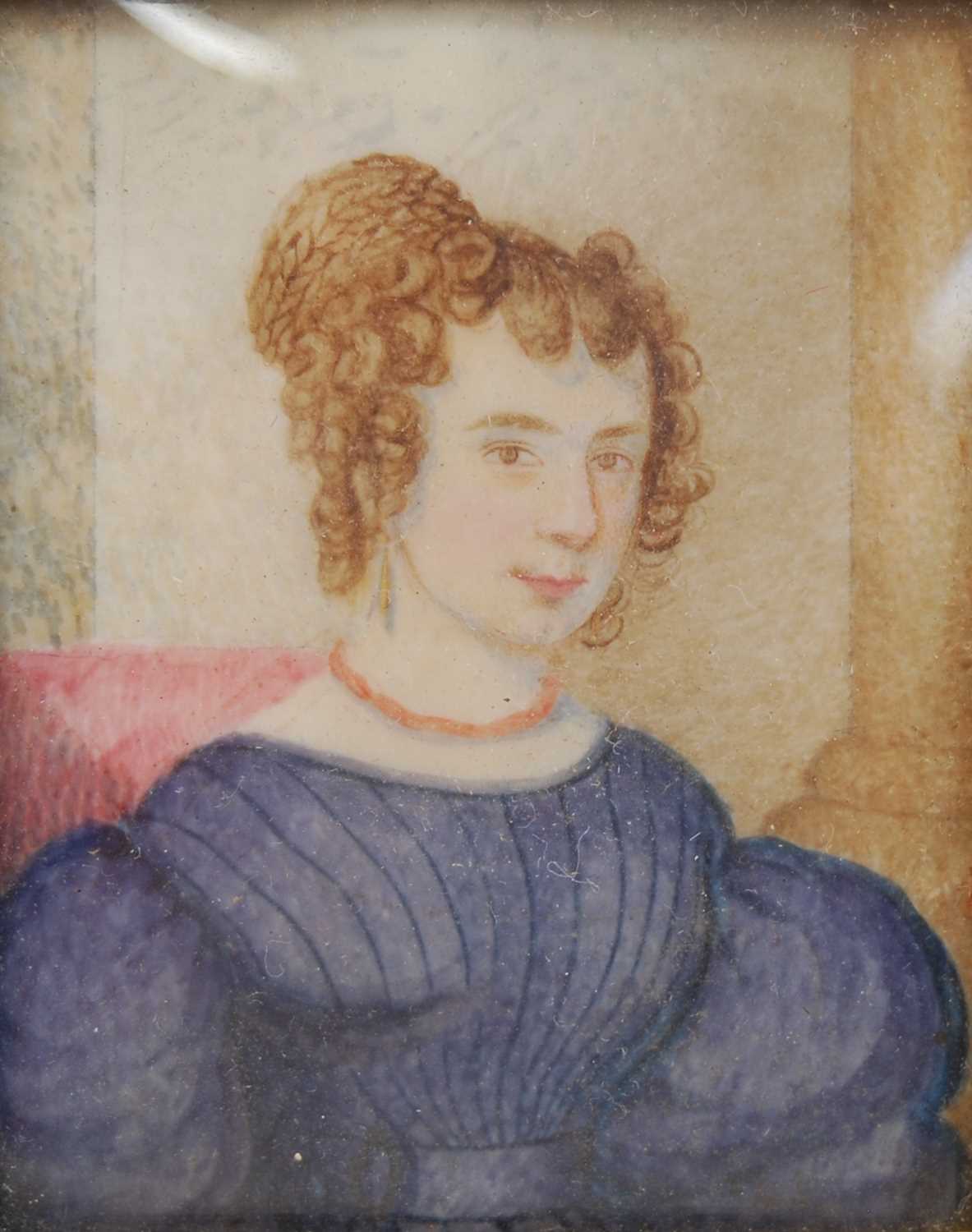 Mid-19th century English school - half-length portrait of a young woman wearing a blue dress and - Bild 2 aus 3