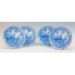 A set of four circa 1810 Spode Indian Sporting series blue and white transfer decorated soup dishes,