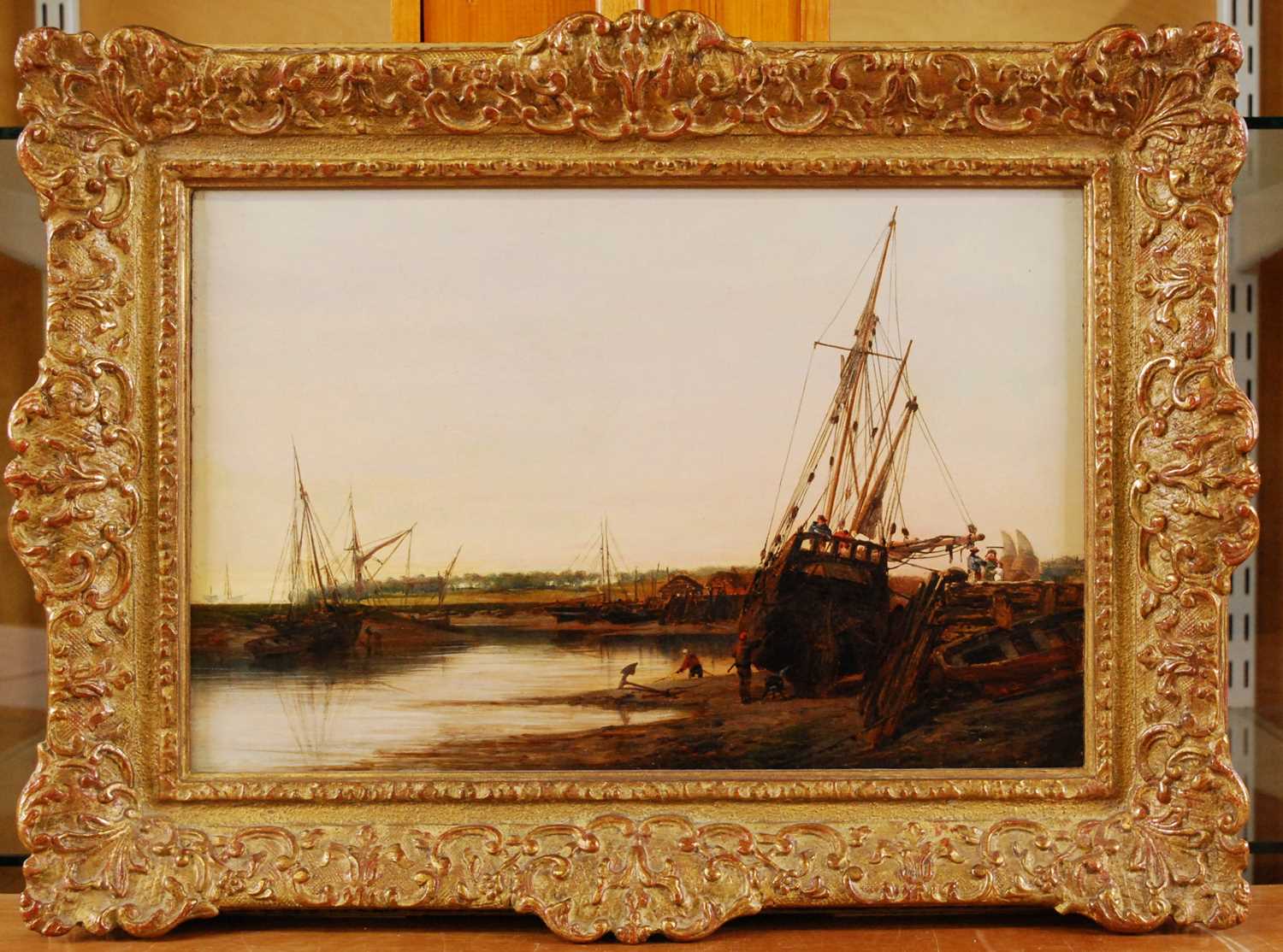 William Pitt (act.1851-1890) - Morning on the river, Essex, oil on canvas (re-lined), signed with - Image 2 of 4