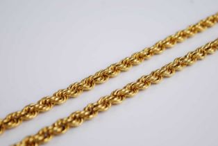 A Middle-Eastern yellow metal ropetwist necklace, indistinctly marked but tests as approx 22ct, 63.