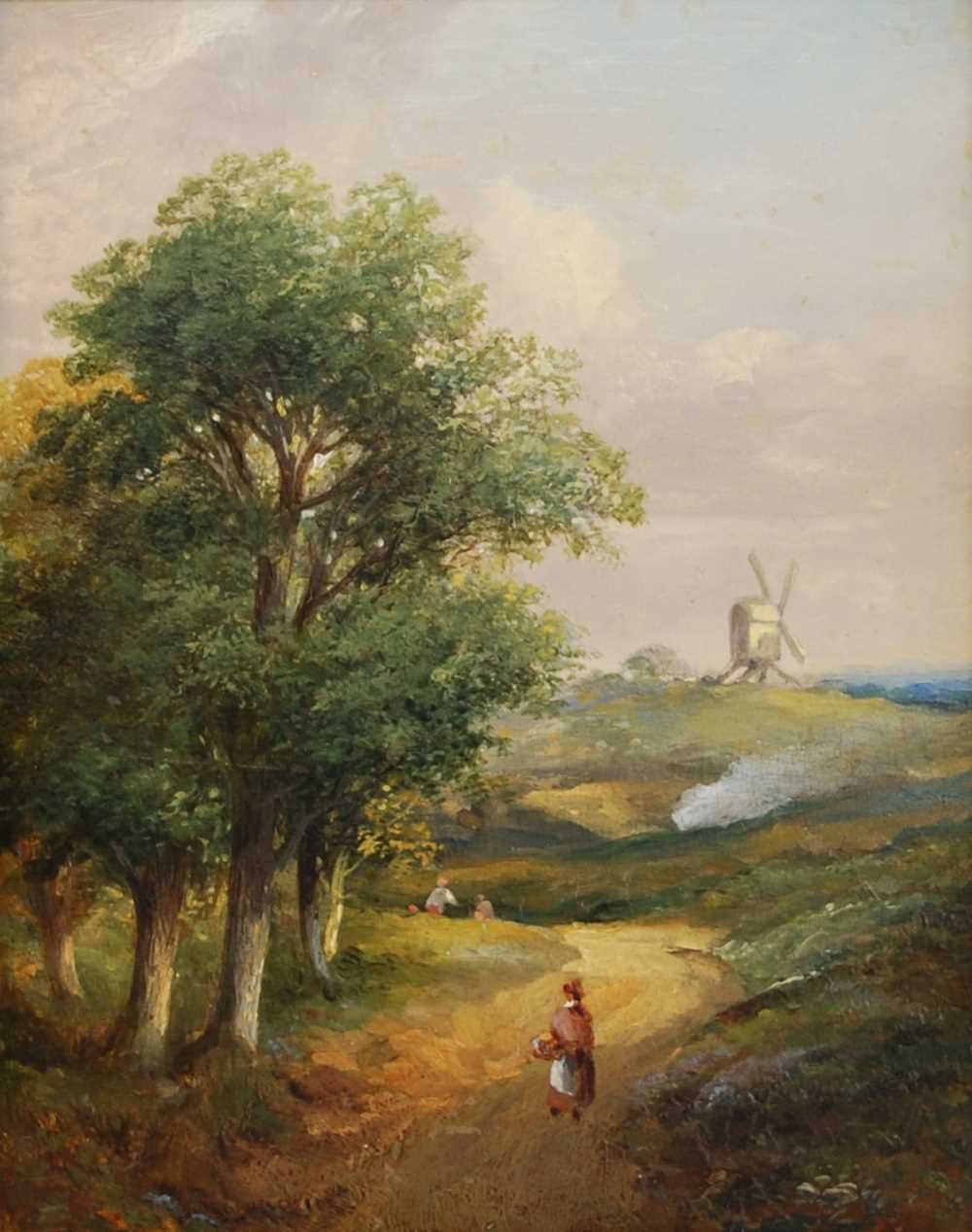 19th century East Anglian school - Extensive landscape with figures on a country path with - Image 2 of 5