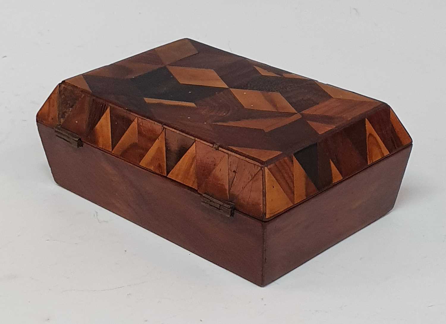 A 19th century parquetry inlaid specimen wood games box, the lid lifting to reveal compartments - Image 2 of 16