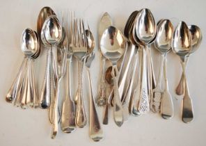 A harlequin collection of 19th century and later silver flatware, to include two cake knives and
