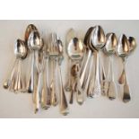 A harlequin collection of 19th century and later silver flatware, to include two cake knives and