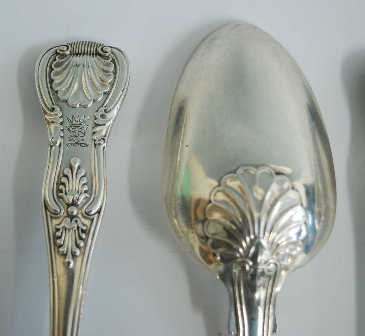 A set of four Victorian silver tablespoons, in the Kings Hourglass pattern with engraved crowned - Image 3 of 4