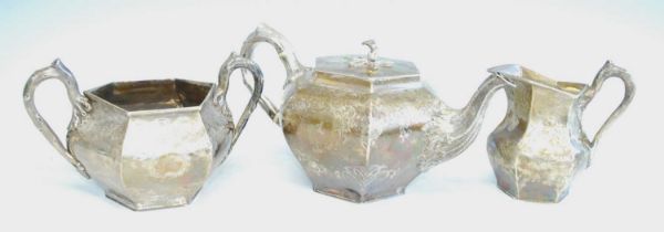 A 19th century Irish silver three-piece tea set, comprising teapot, sugar and cream, each piece of