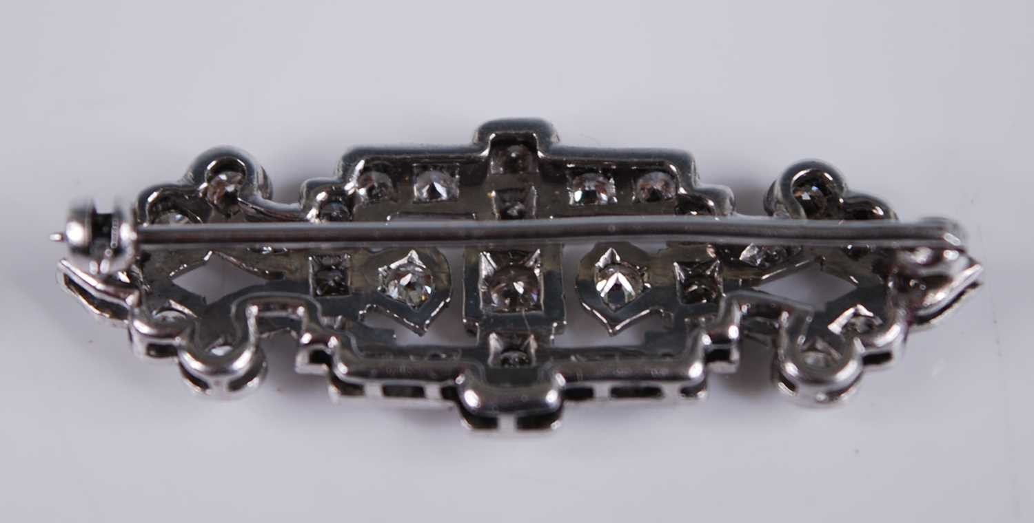 A white metal Art Deco diamond panel brooch, featuring 35 transitional brilliant cut diamonds in - Image 2 of 4