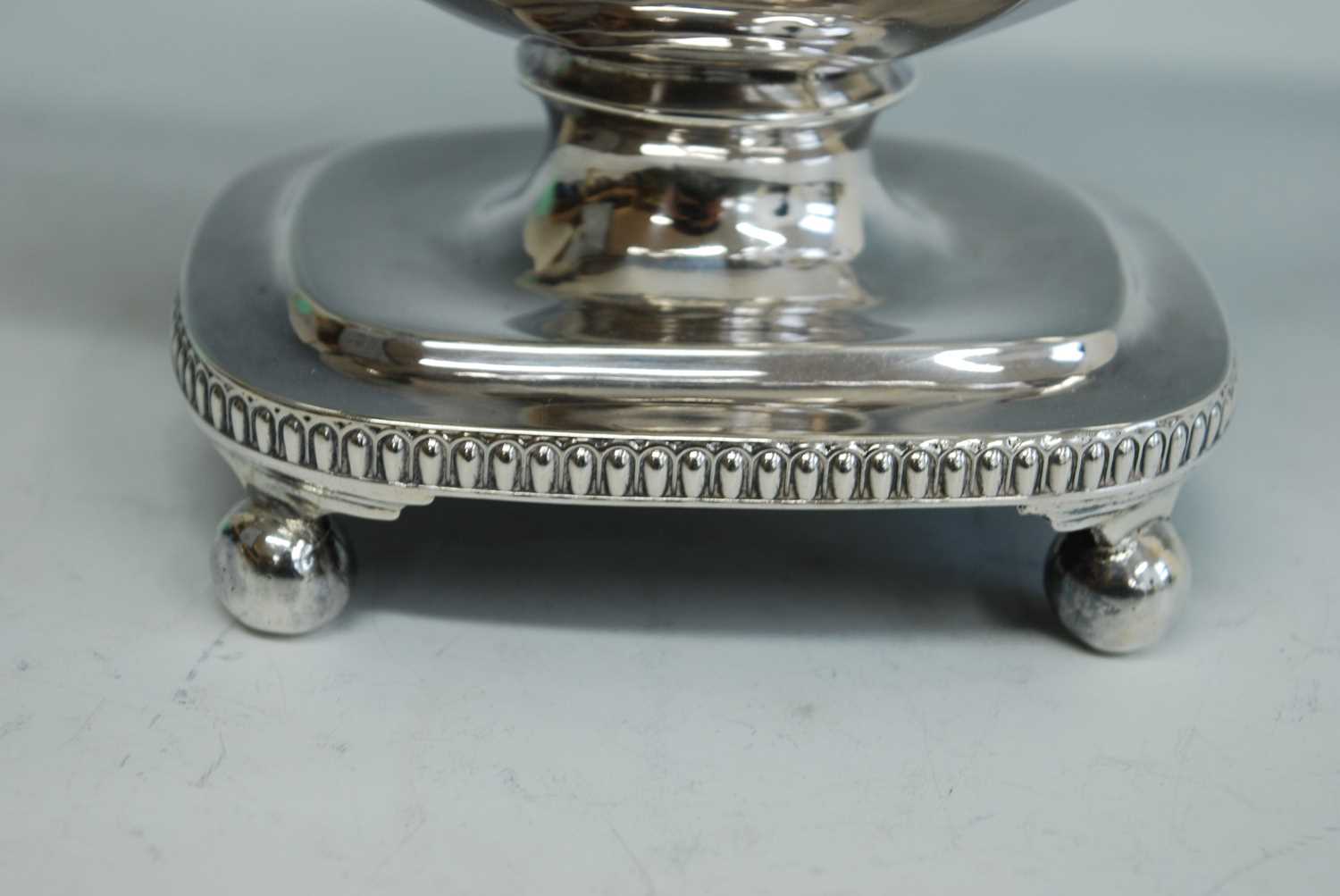 A George III silver pedestal teapot, of faceted oblong form to a pedestal rectangular gadrooned base - Image 3 of 8