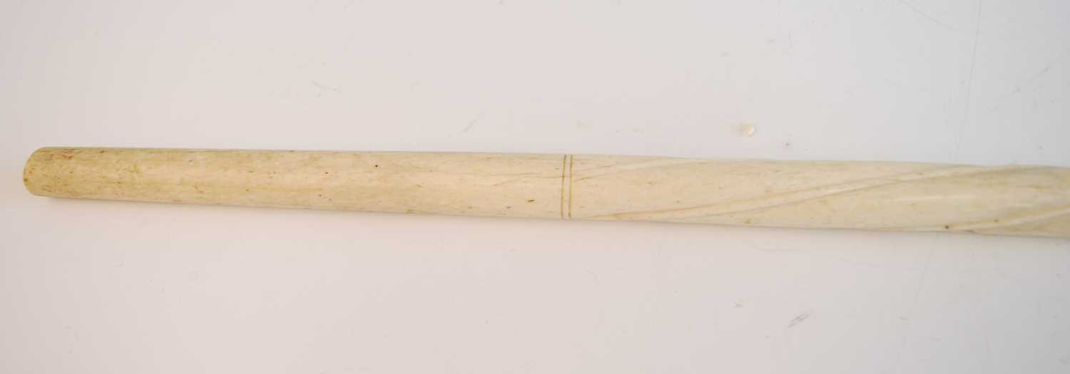 A 19th century narwhal tusk carved walking stick, the shaft carved with reeded top section and - Bild 5 aus 8