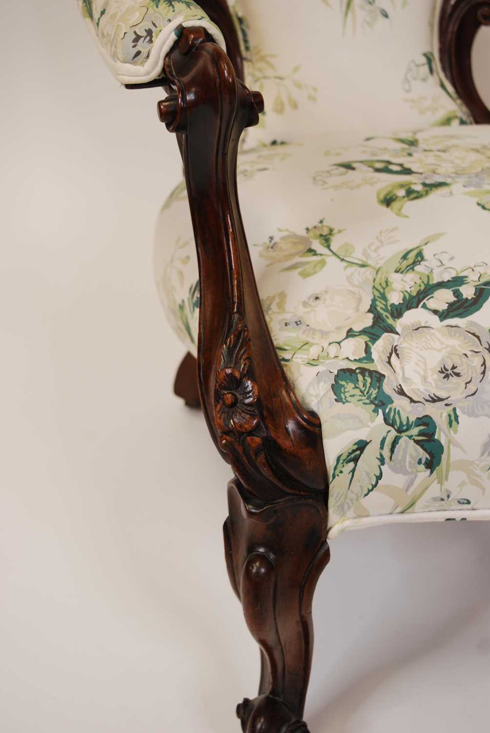 A Victorian floral carved mahogany showframe parlour tub chair, floral buttonback upholstered, - Image 4 of 4