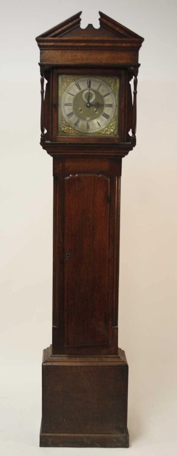 (Stephen?) Asselin of London - an 18th century oak longcase clock, the 12" square brass dial