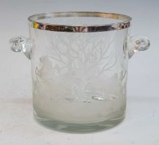 A 20th century glass ice bucket, wheel engraved with a 17th century continental hunting scene,