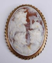A Victorian carved shell cameo brooch, of massive proportions and in 9ct gold mount, the oval