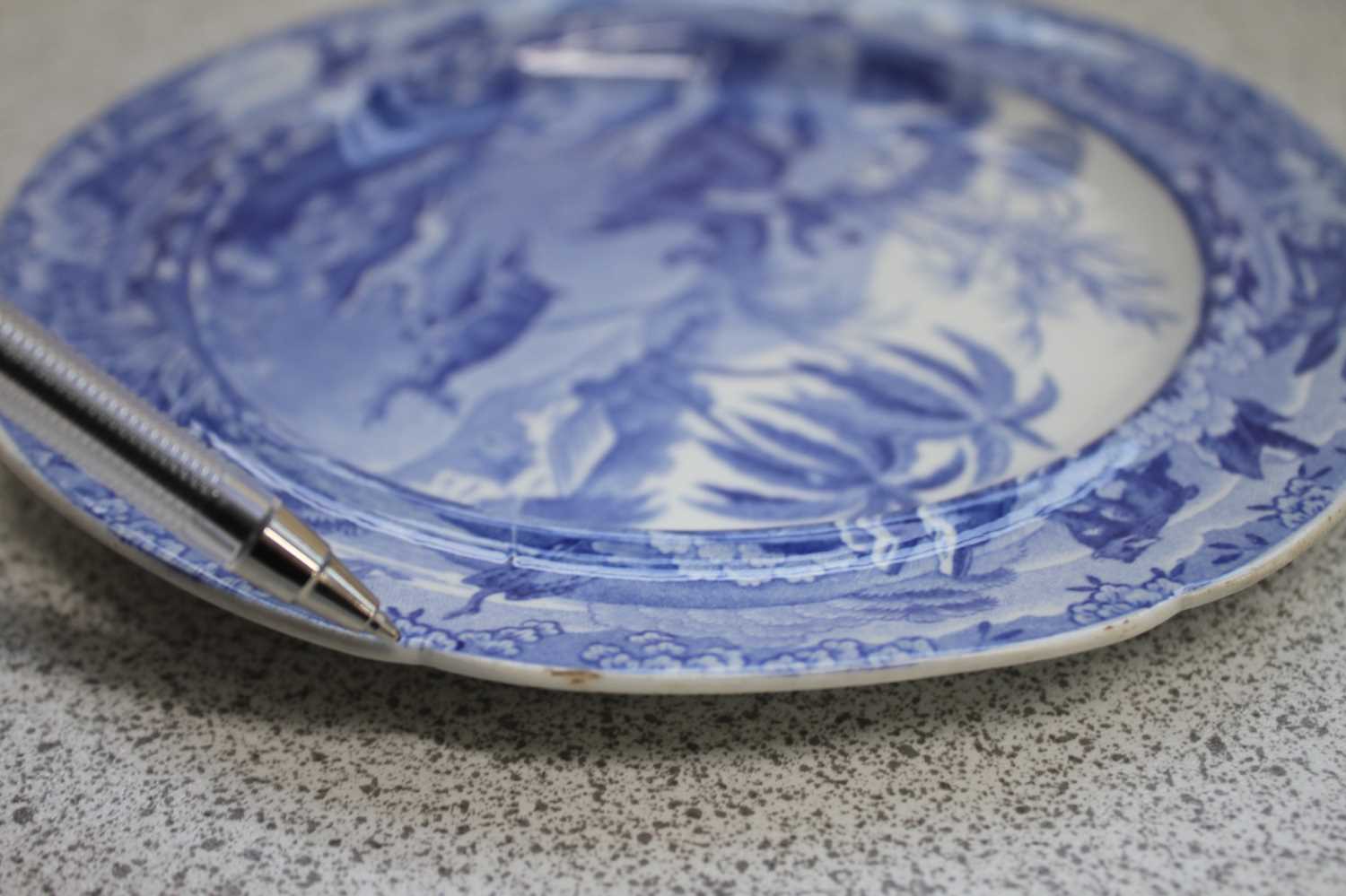 A circa 1810 Spode Indian Sporting series blue and white transfer decorated side plate, impressed - Bild 4 aus 4