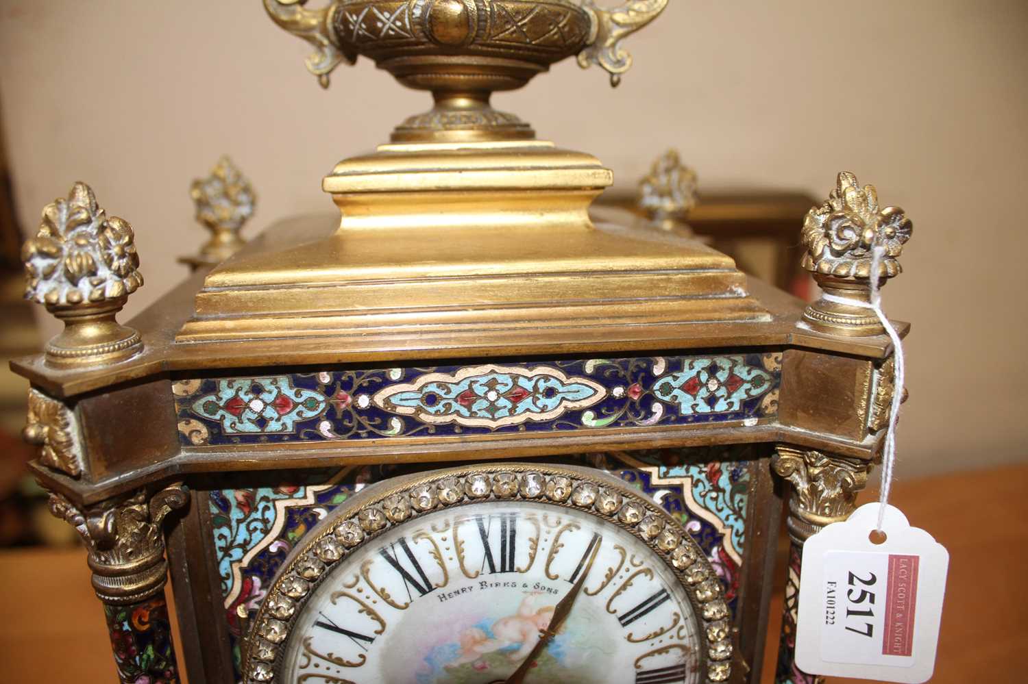 An early 20th century French ormolu and champleve enamel mantel clock, the convex white enamel Roman - Image 15 of 18