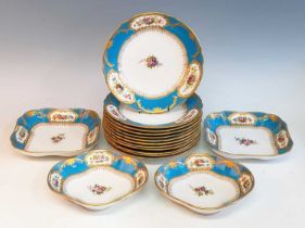 A circa 1900 Copeland Spode for T Goode porcelain dessert service, enamel decorated with flowers