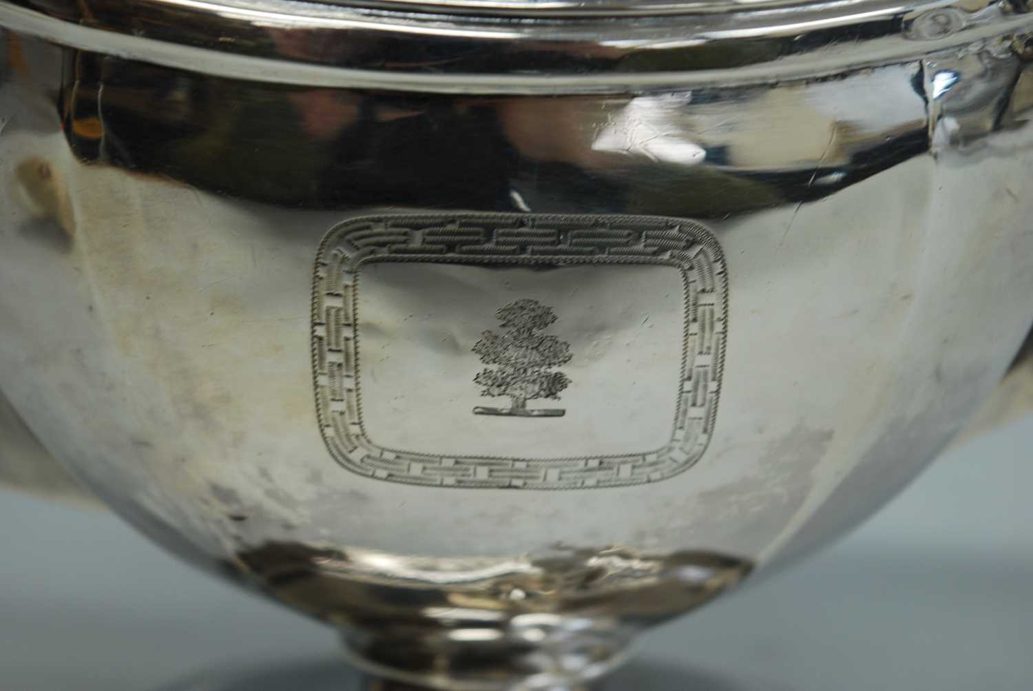A George III silver pedestal teapot, of faceted oblong form to a pedestal rectangular gadrooned base - Image 4 of 8