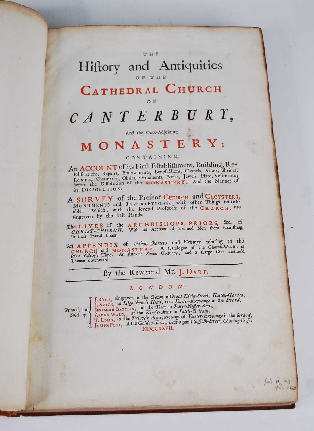 Dart, Rev. John, The history and antiquities of the cathedral church of Canterbury, and the once- - Image 4 of 4