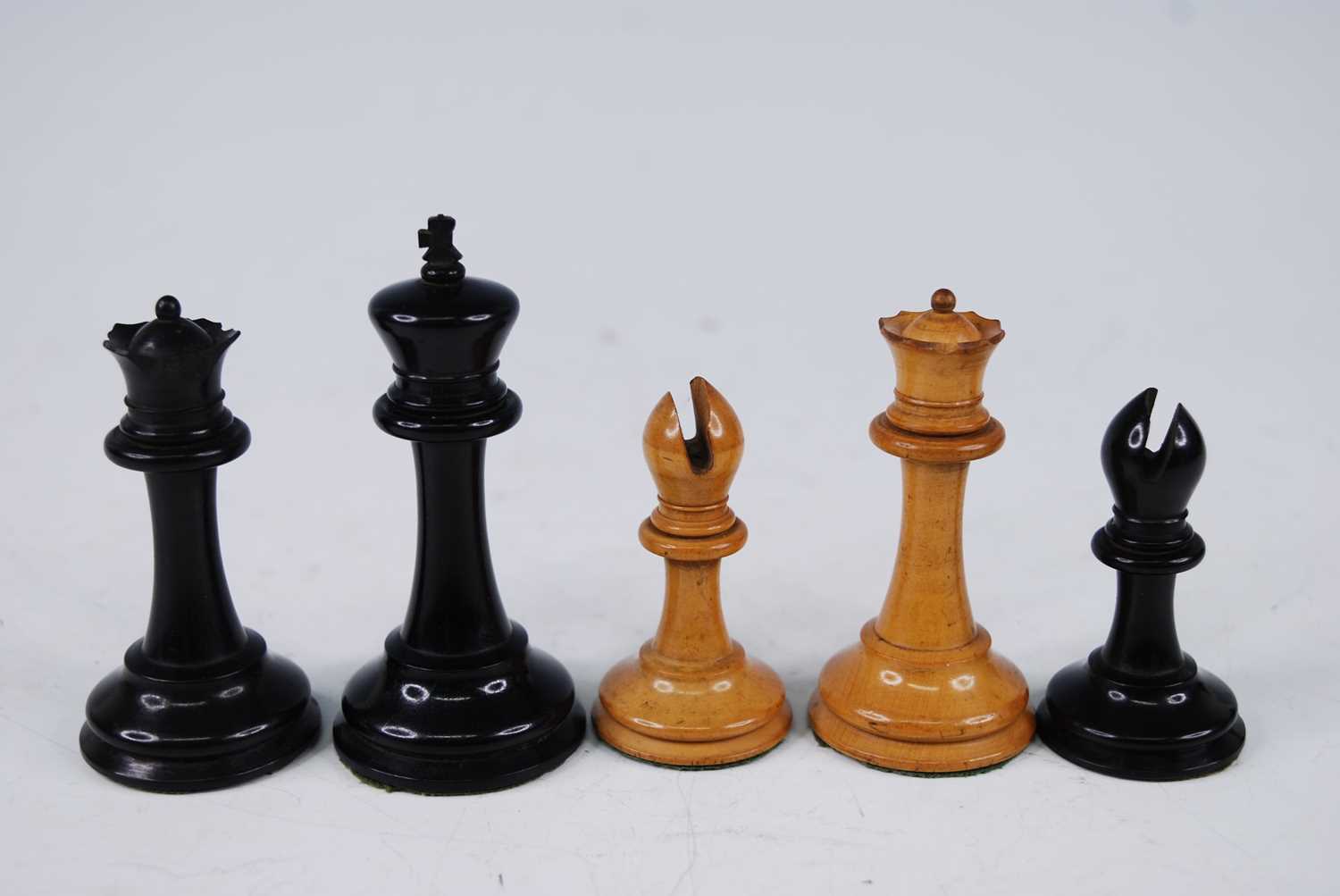 A late 19th century Jacques Staunton boxwood and ebony chess set, the rooks and knights bearing a - Image 8 of 12