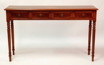 A walnut and figured walnut hall table, in the late 18th century style, having a feather and cross