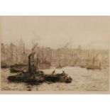 William Lionel Wyllie (1851-1931) - Billingsgate and the Custom House, drypoint etching, signed in