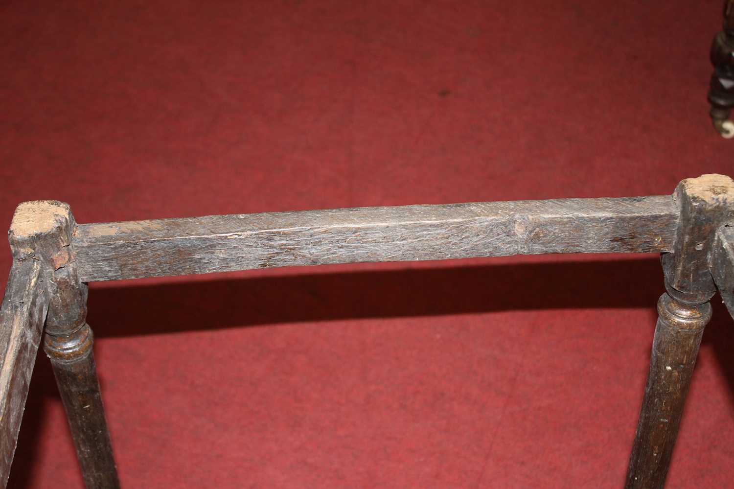 An 18th century provincial joined oak side table, having a two-plank top, raised on turned and - Bild 9 aus 12