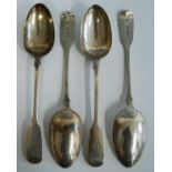 A set of four Victorian silver tablespoons, in the Fiddle pattern with initialled W to the