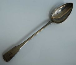 A Victorian silver serving spoon, in the Fiddle pattern with tree crest for the Wood family to the