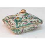 A 19th century Chinese Canton famille verte porcelain tureen, the ogee lid having gilt fruit handle,