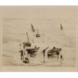 William Lionel Wyllie (1851-1931) - Unloading the catch, drypoint etching, signed in pencil to the