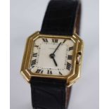 A rare and early lady's Cartier 18ct gold cased wristwatch, having a signed square Roman dial with