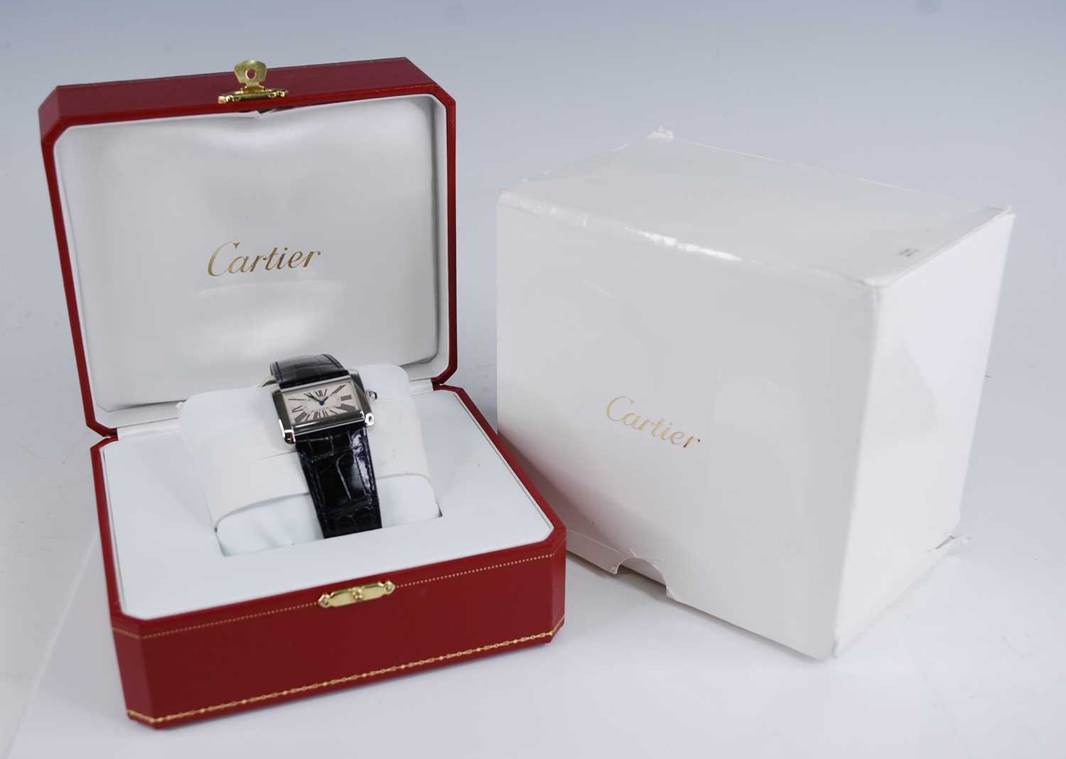 A lady's Cartier steel cased mini tank Divan watch, having a signed Roman dial, sapphire set crown - Image 10 of 10