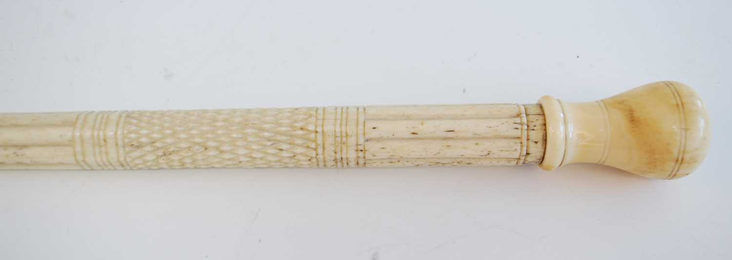 A 19th century narwhal tusk carved walking stick, the shaft carved with reeded top section and - Bild 8 aus 8