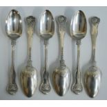 A set of six early Victorian silver dessert spoons, in the Kings pattern with engraved crowned