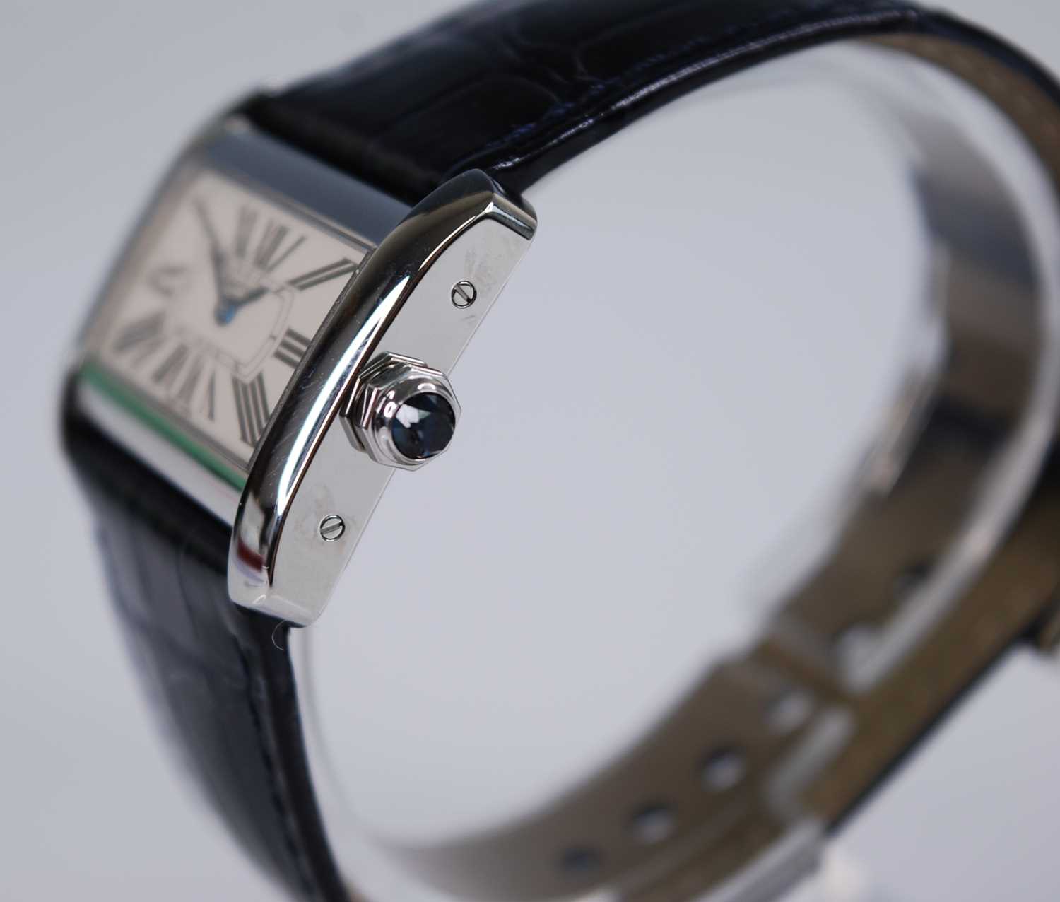 A lady's Cartier steel cased mini tank Divan watch, having a signed Roman dial, sapphire set crown - Image 2 of 10