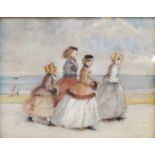 § John Strickland Goodall (1908-1996) - Sisters on the promenade, watercolour heightened with white,