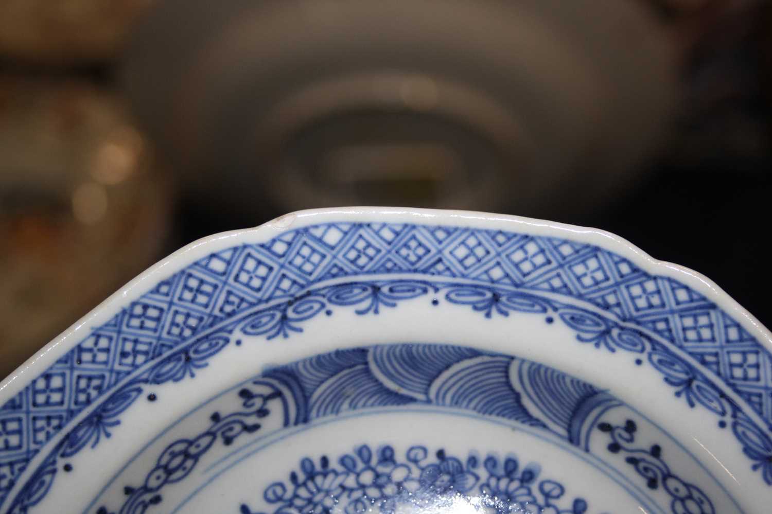 A collection of 18th century Chinese blue and white porcelain, to include a near pair of octagonal - Image 13 of 16