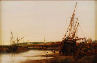 William Pitt (act.1851-1890) - Morning on the river, Essex, oil on canvas (re-lined), signed with