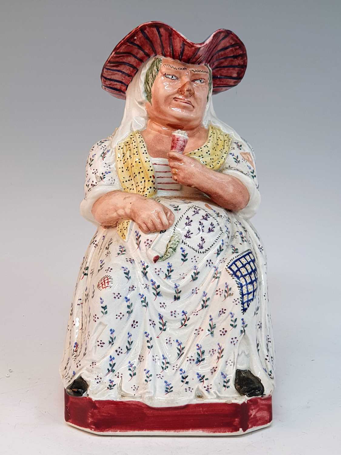 A circa 1830 Staffordshire 'Drunken Sal' Toby jug, probably Davenport, shown seated with a glass - Bild 4 aus 7