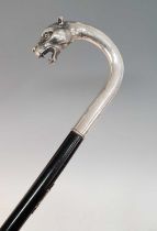 An early 20th century walking stick, the continental silver handle in the form of a leopard's