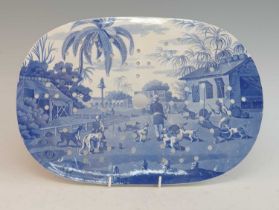 A circa 1810 Spode Indian Sporting series blue and white transfer decorated oval drainer,
