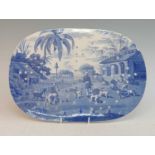 A circa 1810 Spode Indian Sporting series blue and white transfer decorated oval drainer,