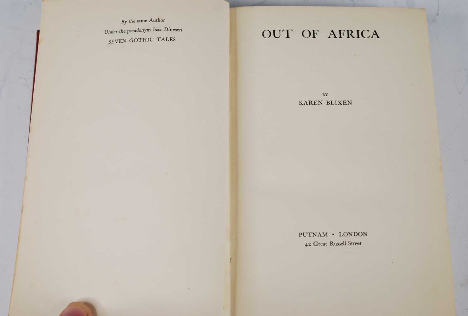 Blixen, Karen, Out of Africa, Putnam, London 1937, first edition (published one year before the - Bild 2 aus 3